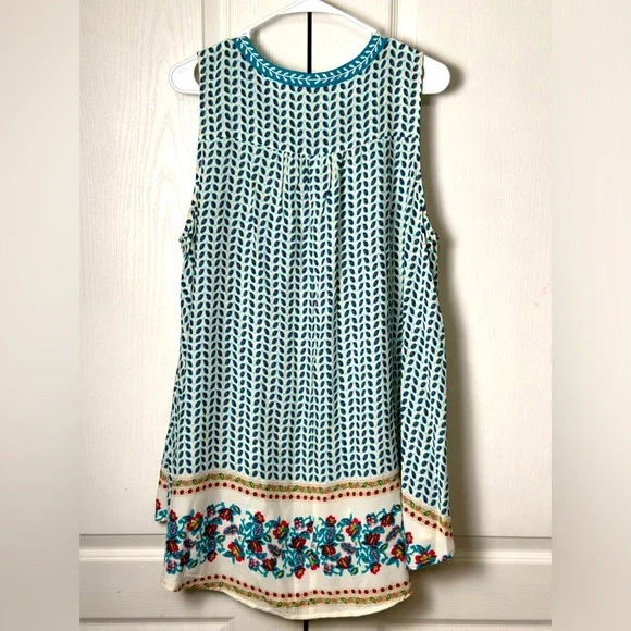 Umgee White Tunic with Teal Accents and Multicolor Floral Border - Picture 3 of 11